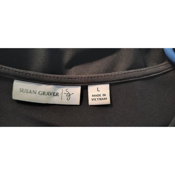 4325)Susan Graver Black Liquid Knit Bateau Neck Keyhole Embellished Stones Top L - Picture 6 of 7